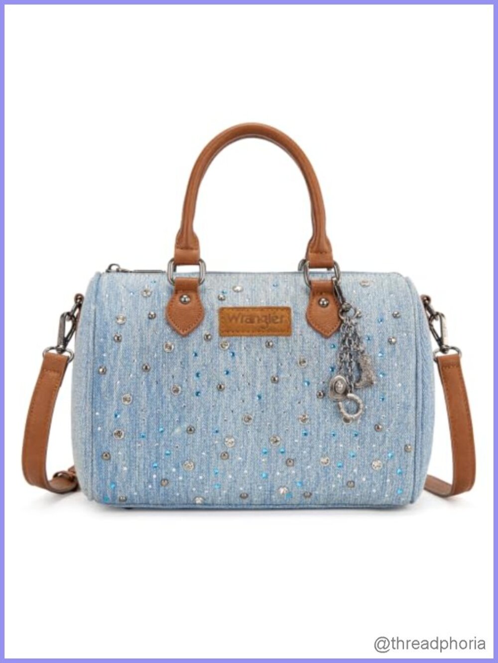 Denim Rhinestone Barrel Bag Crossbody Satchel